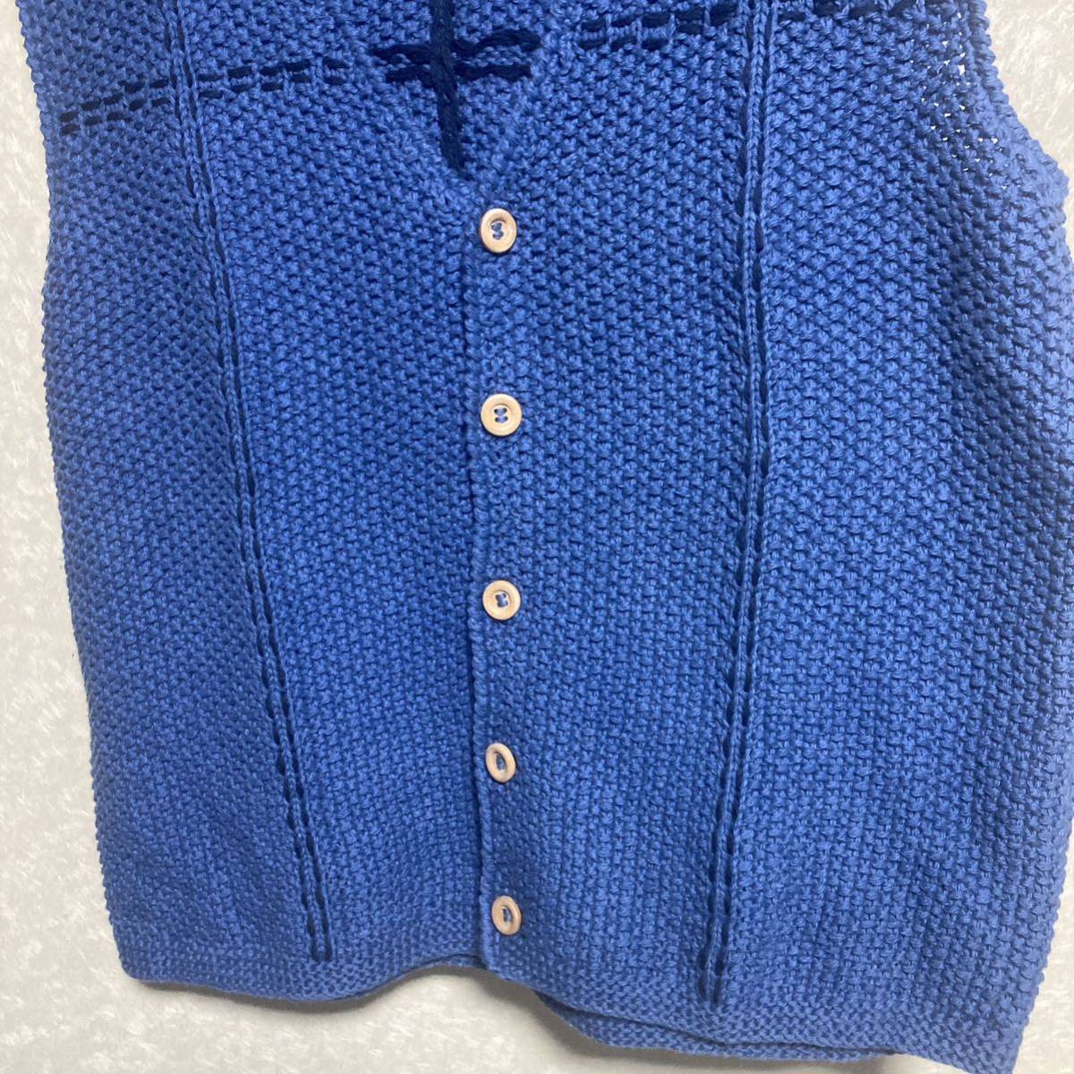 綿手編みカノコ刺し子入りベスト ブルー、Lサイズの画像3