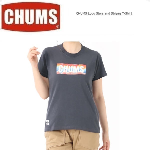 CHUMS チャムス ロゴスターズアンドストライプTシャツ チャコール L CH01-2388 メンズ アウトドア キャンプの画像2