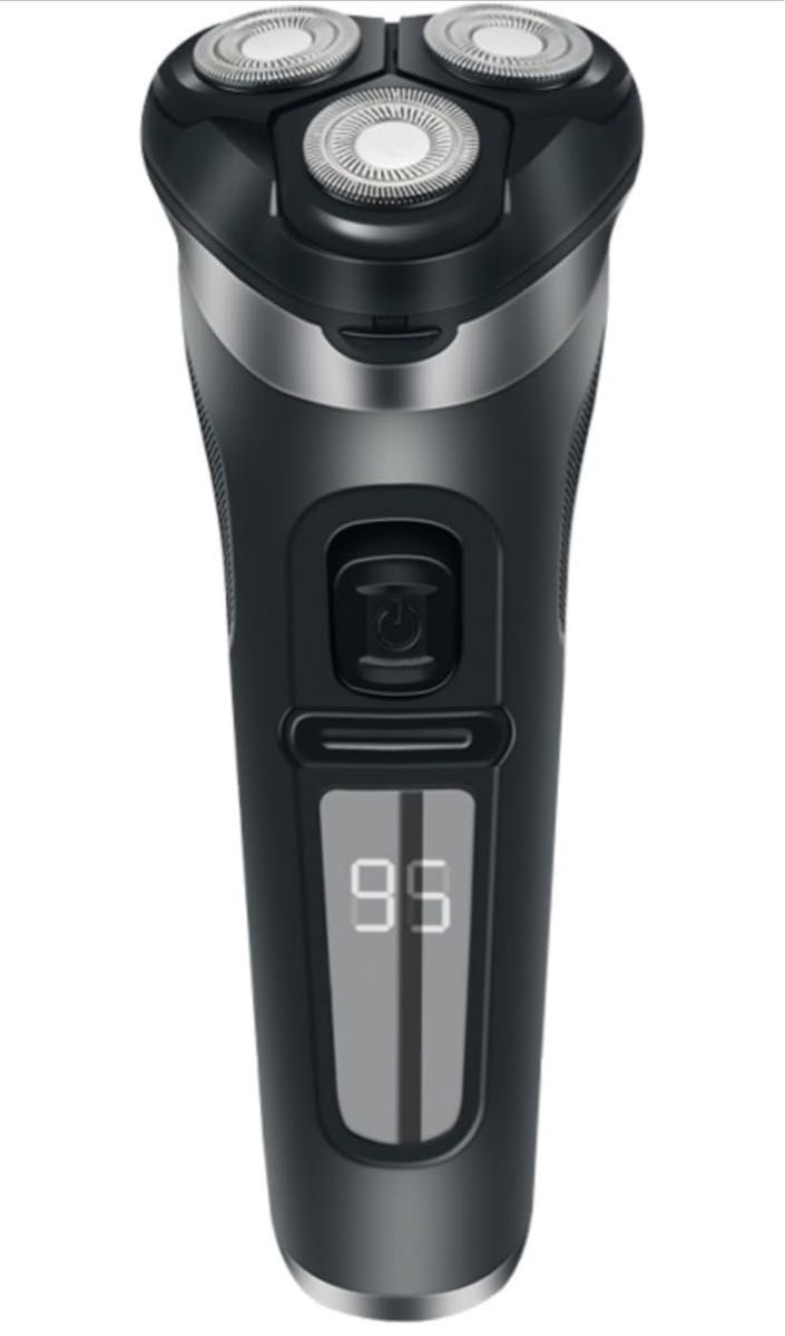 カミソリ男性用　電気乾湿両用　防水薄型3頭回転式深層USB急速充電低騒音トリマー付きLED