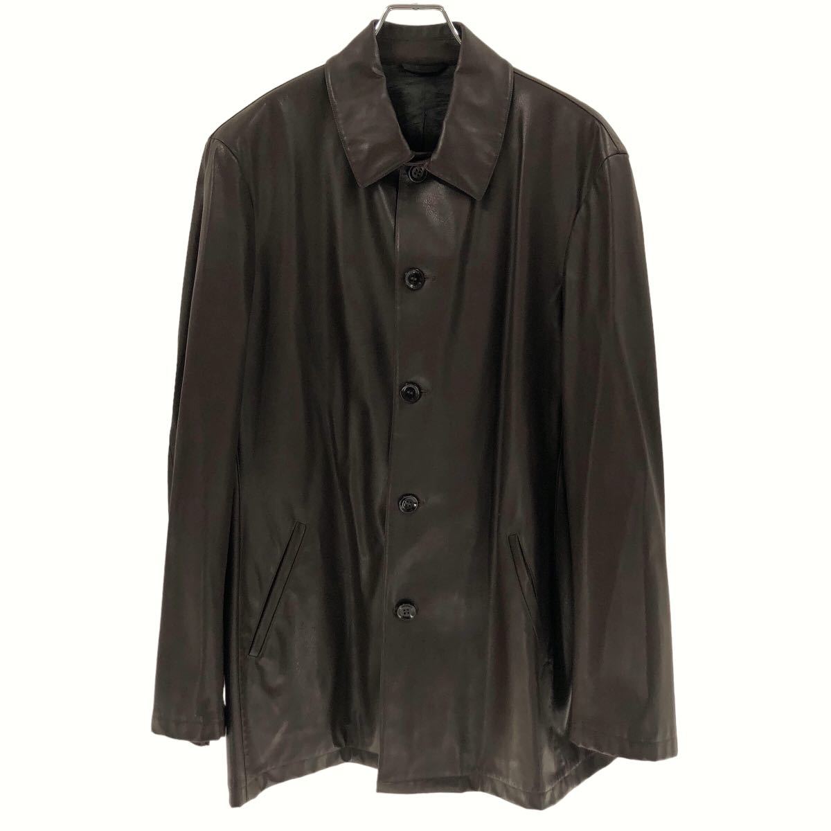  прекрасный товар Armani koretso-niARMANI COLLEZIONI кожаный жакет кожа пальто Brown 52 размер XL размер большой размер 