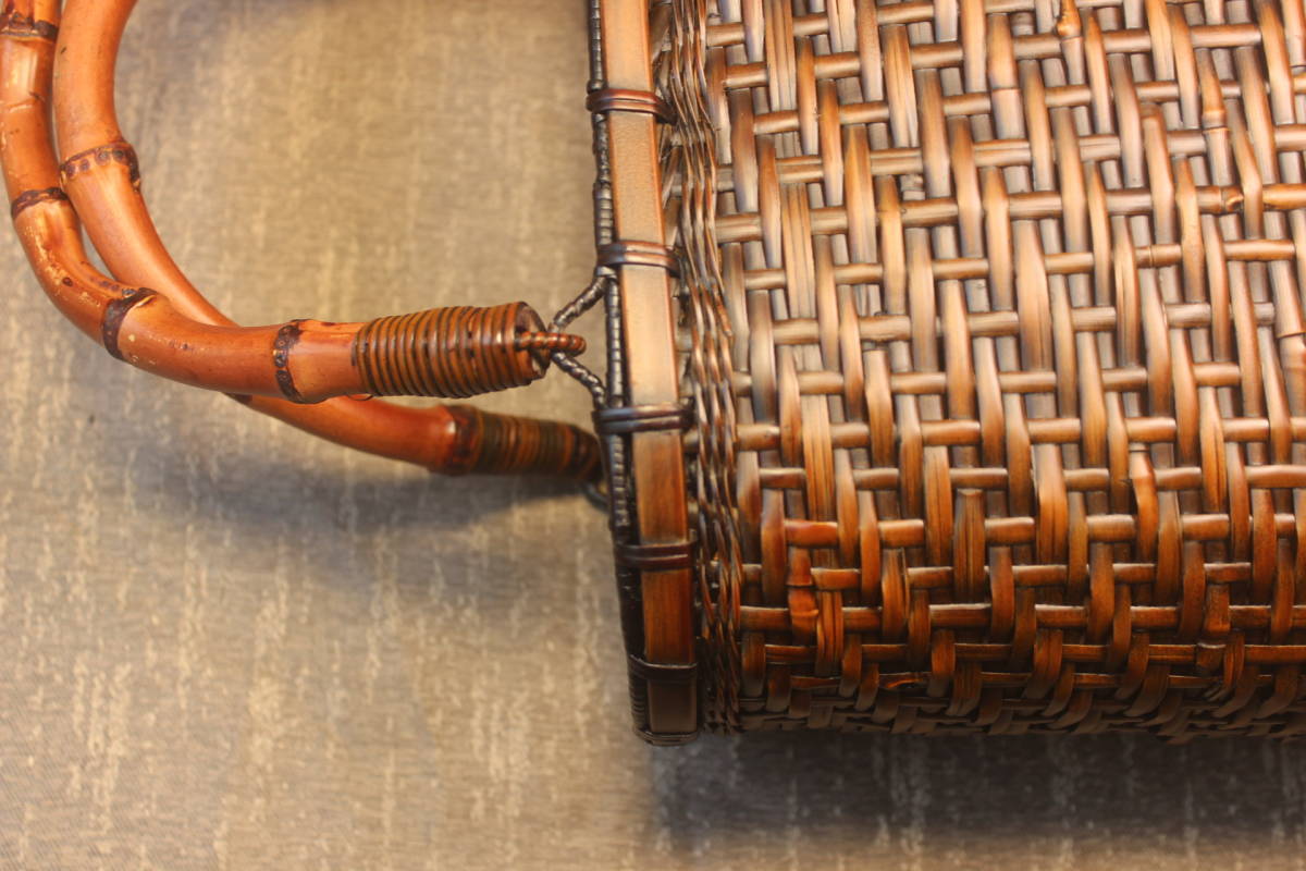 自然竹編み上げカゴバック　 手作り藤バックバスケット　ナチュラル買い物カゴ　収納バッグ _画像5