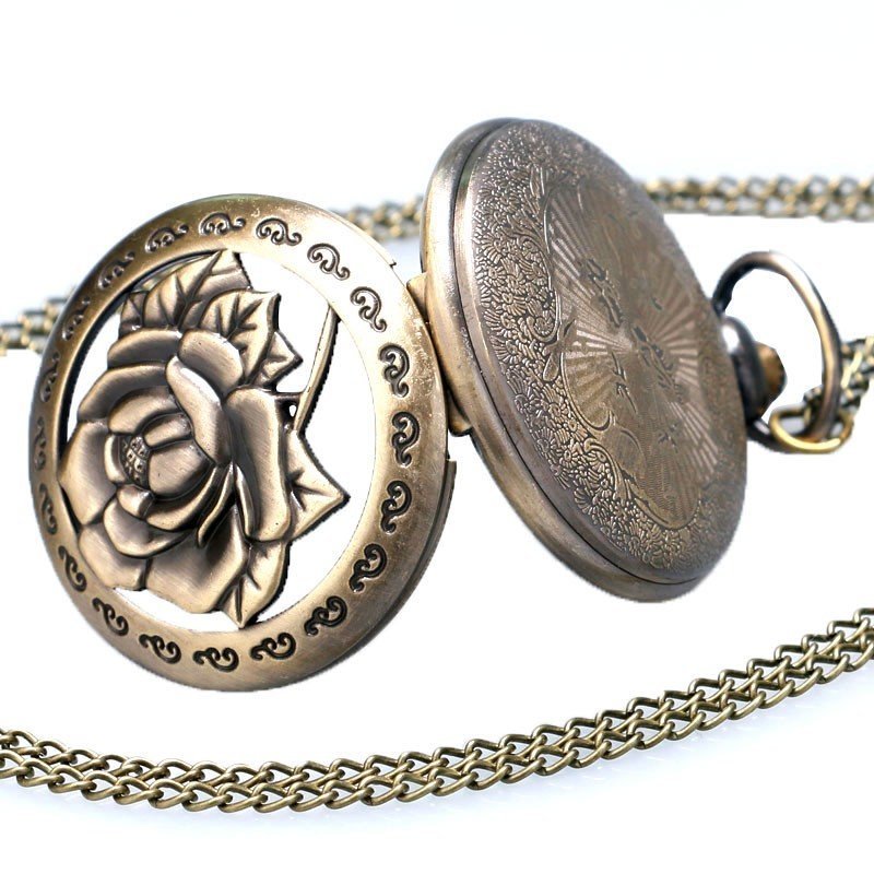 [ postage our company charge ] pocket watch rose. flower rose quartz pocket watch antique style necklace pendant retro P243