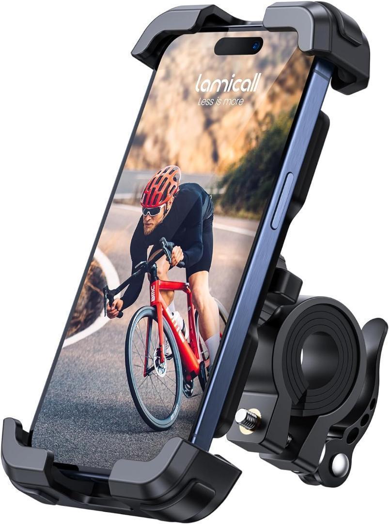 片手操作 自転車 スマホ ホルダー スタンド 簡単取付 ロードバイク クロスバイク 携帯置き 落下防止 360度回転 振動吸収の画像1