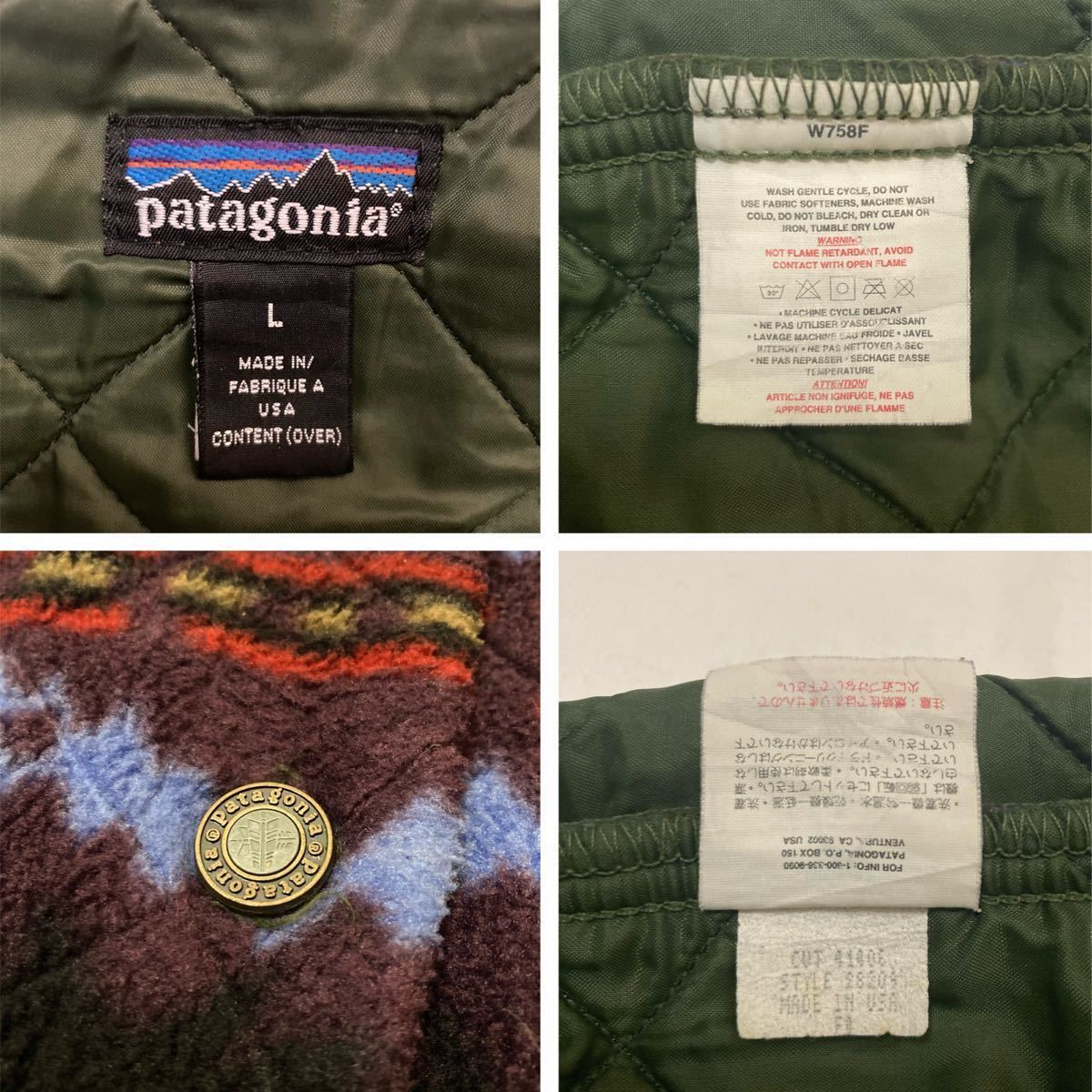 Lサイズ 極美品【1994・廃盤】patagonia ウィメンズ・プリテッド・キルテッド・シンチラ・ジャケット生産終了シャーリングコート スナップT_画像4