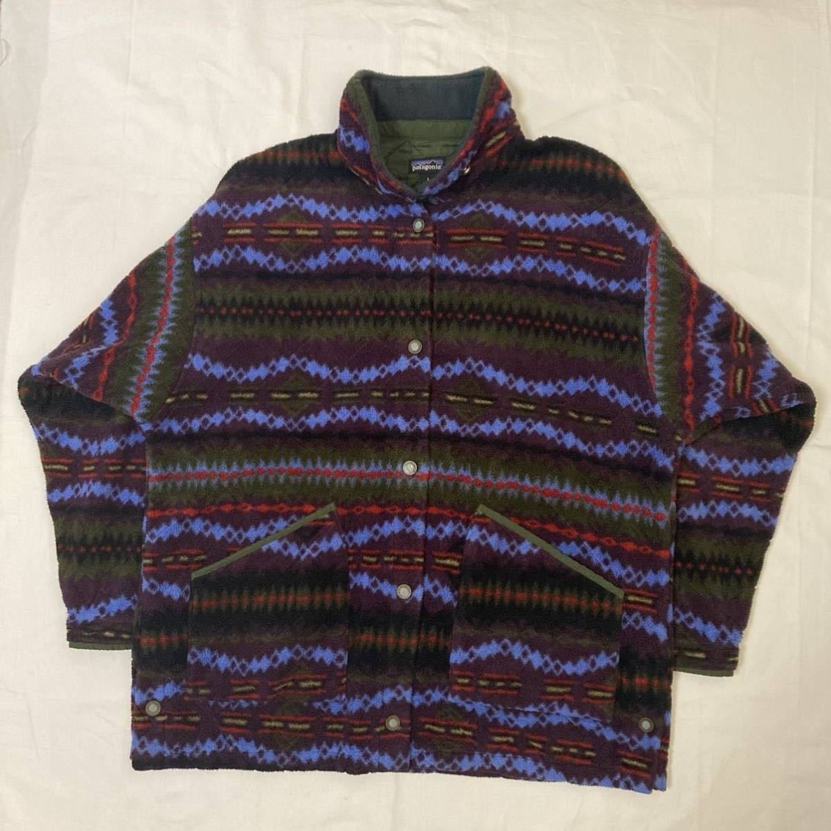 Lサイズ 極美品【1994・廃盤】patagonia ウィメンズ・プリテッド・キルテッド・シンチラ・ジャケット生産終了シャーリングコート スナップT_画像2