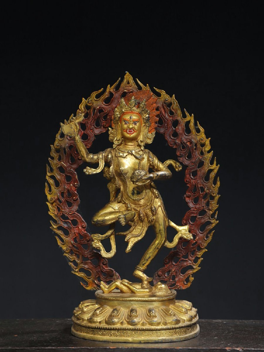 ◆羽彰・古美術◆A4654清時代 仏教古美術 チベット密教 銅塗金 描彩 金剛菩薩 仏像造像_画像2
