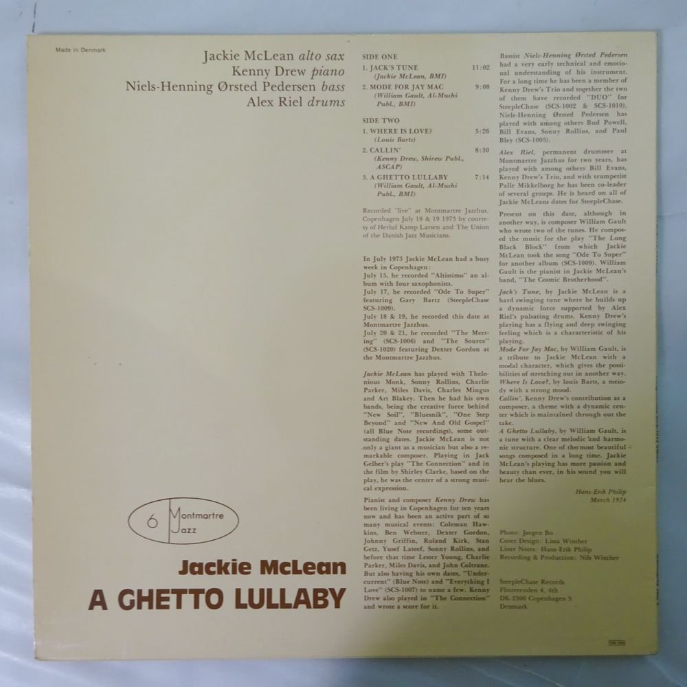 11177851;【Denmark/SteepleChase/コーティングジャケ】Jackie McLean / A Ghetto Lullaby_画像2
