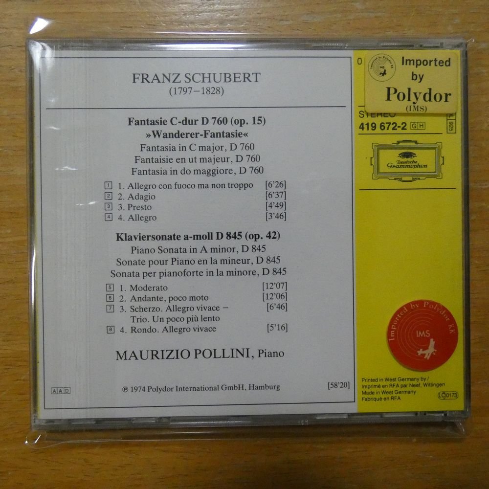 41085213;【CD】POLLINI / SCHUBERT:WANDERER-FANTASIE・KLAVIERSONATE D845(4196722)_画像2