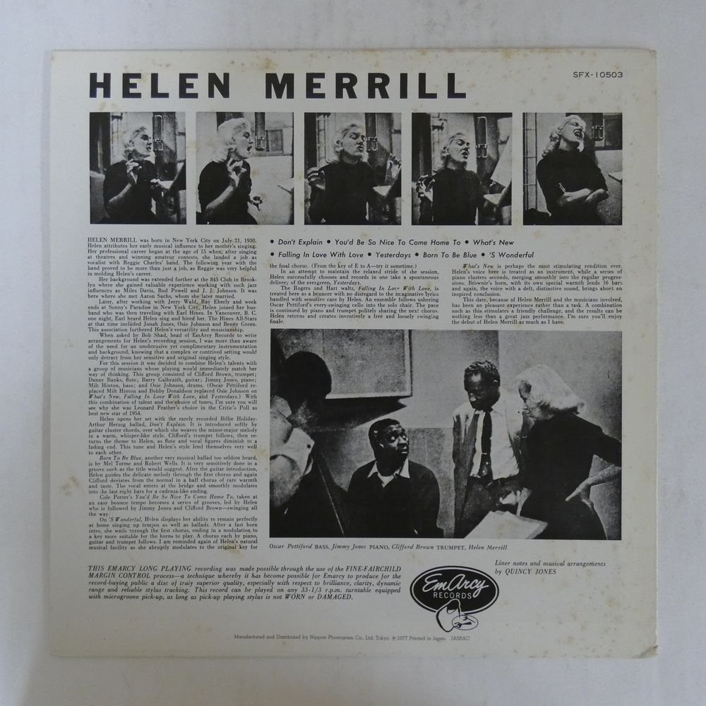 46058125;【国内盤/MONO/美盤】Helen Merrill, Clifford Brown / ヘレン・メリル・ウィズ・クリフォード・ブラウン_画像2