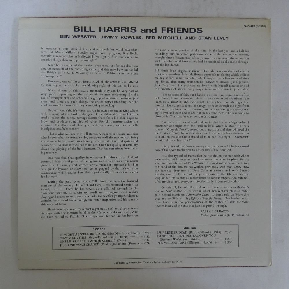 46058153;【US盤/OJC Fantasy】Bill Harris / Bill Harris And Friends_画像2