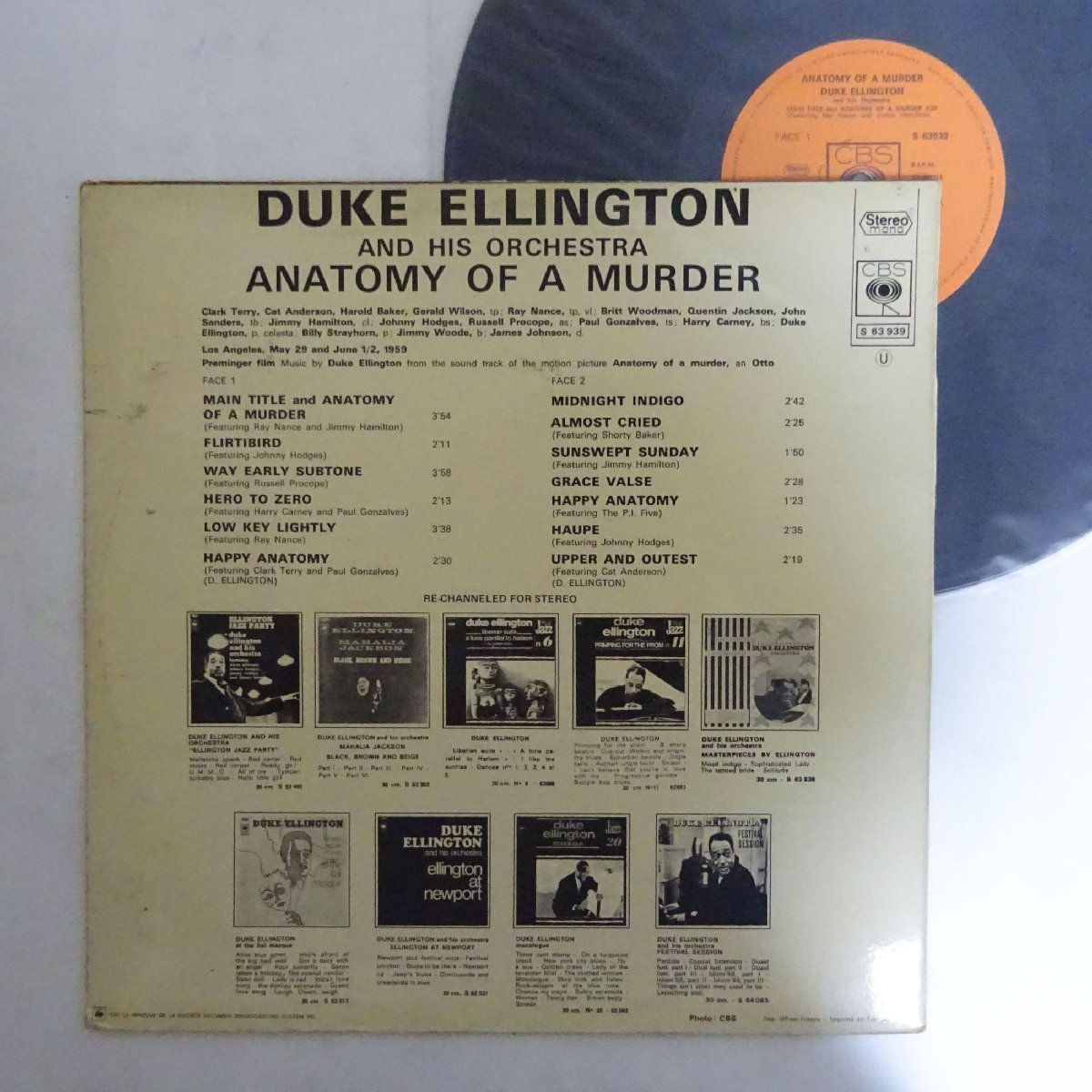 14028958;【France盤/CBS/コーティング】Duke Ellington And His Orchestra / Anatomy Of A Murder (Soundtrack)_画像2