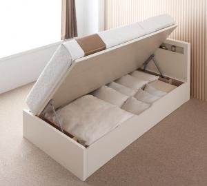収納付きベッド シングルベッド セミダブルベッド 収納付き 薄型プレミアムボンネルコイルマットレス付き 横開き ホワイト