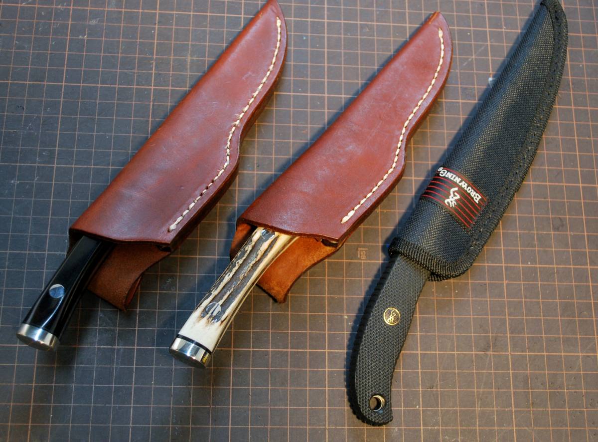 Browning Mid.Hunter Knives,AUS-8Stainless Steel Blade;85全長；全長；19.5cm.Stag Handle.Leather Sheath_画像6