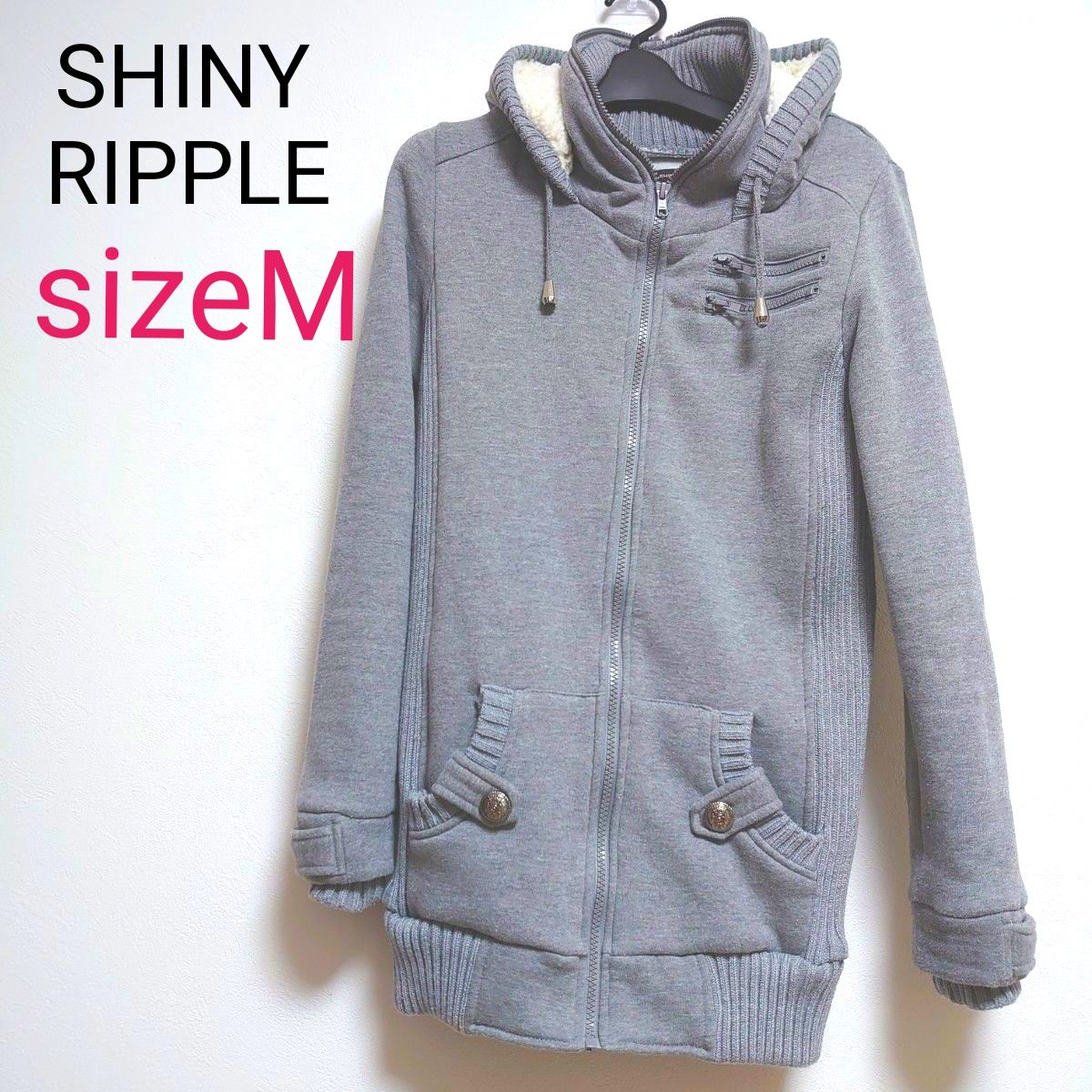 SHINY RIPPLE ジップアップ パーカー 裏起毛 サイズM ニット SHINY RIPPLE ジップアップ パーカー 裏起毛 サイズM ニット