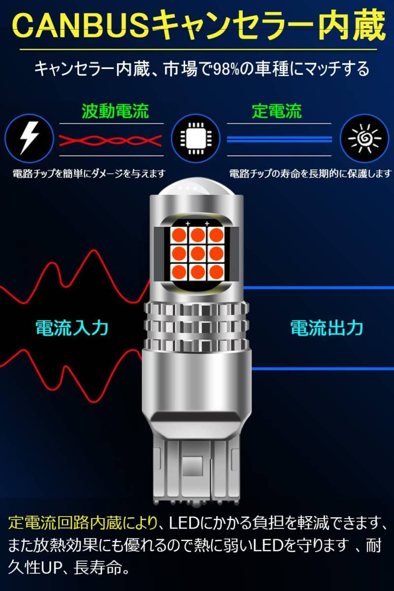 『送料無料』T20ピンチ部違いLED ウインカー ランプ シングル レッド 7440 7440NA 7441 992 ライト W21W WY21W バルブ 2個　LE　赤