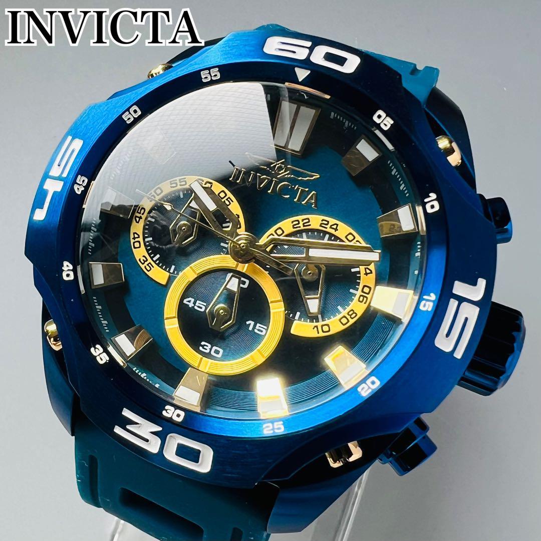 INVICTA インビクタ 腕時計 メンズ ブルー 新品 クォーツ 電池式 クロノグラフ 青 ブランド 専用ケース付属 重量感 ラバーバンド