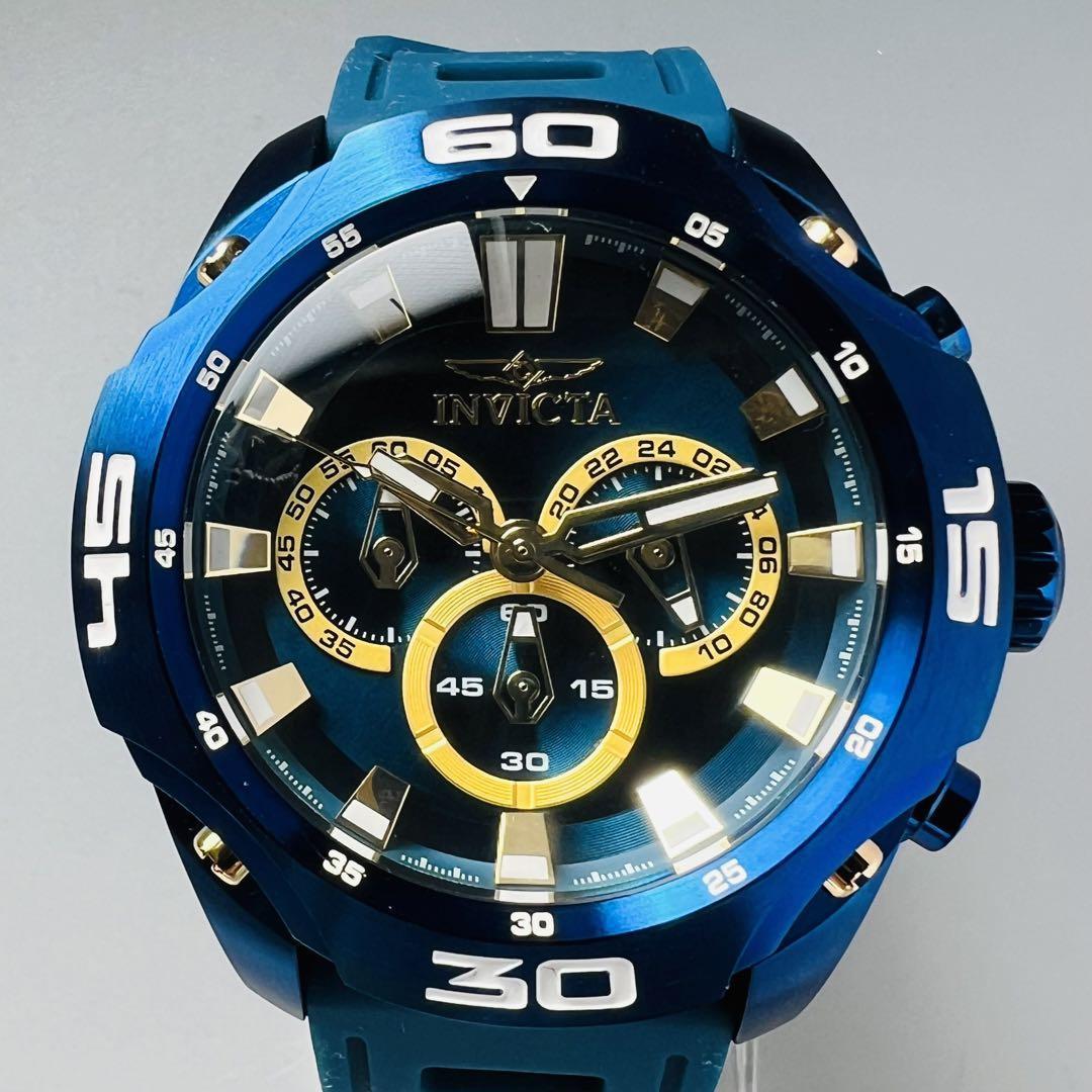 INVICTA インビクタ 腕時計 メンズ ブルー 新品 クォーツ 電池式 クロノグラフ 青 ブランド 専用ケース付属 重量感 ラバーバンド