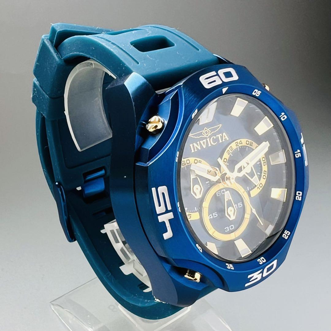 INVICTA インビクタ 腕時計 メンズ ブルー 新品 クォーツ 電池式 クロノグラフ 青 ブランド 専用ケース付属 重量感 ラバーバンド