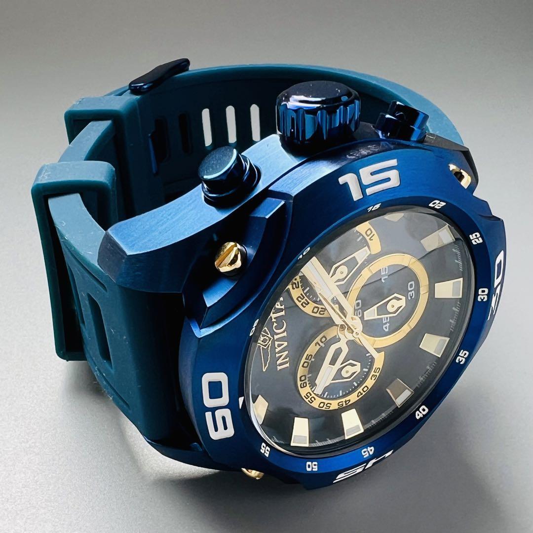 INVICTA インビクタ 腕時計 メンズ ブルー 新品 クォーツ 電池式 クロノグラフ 青 ブランド 専用ケース付属 重量感 ラバーバンド