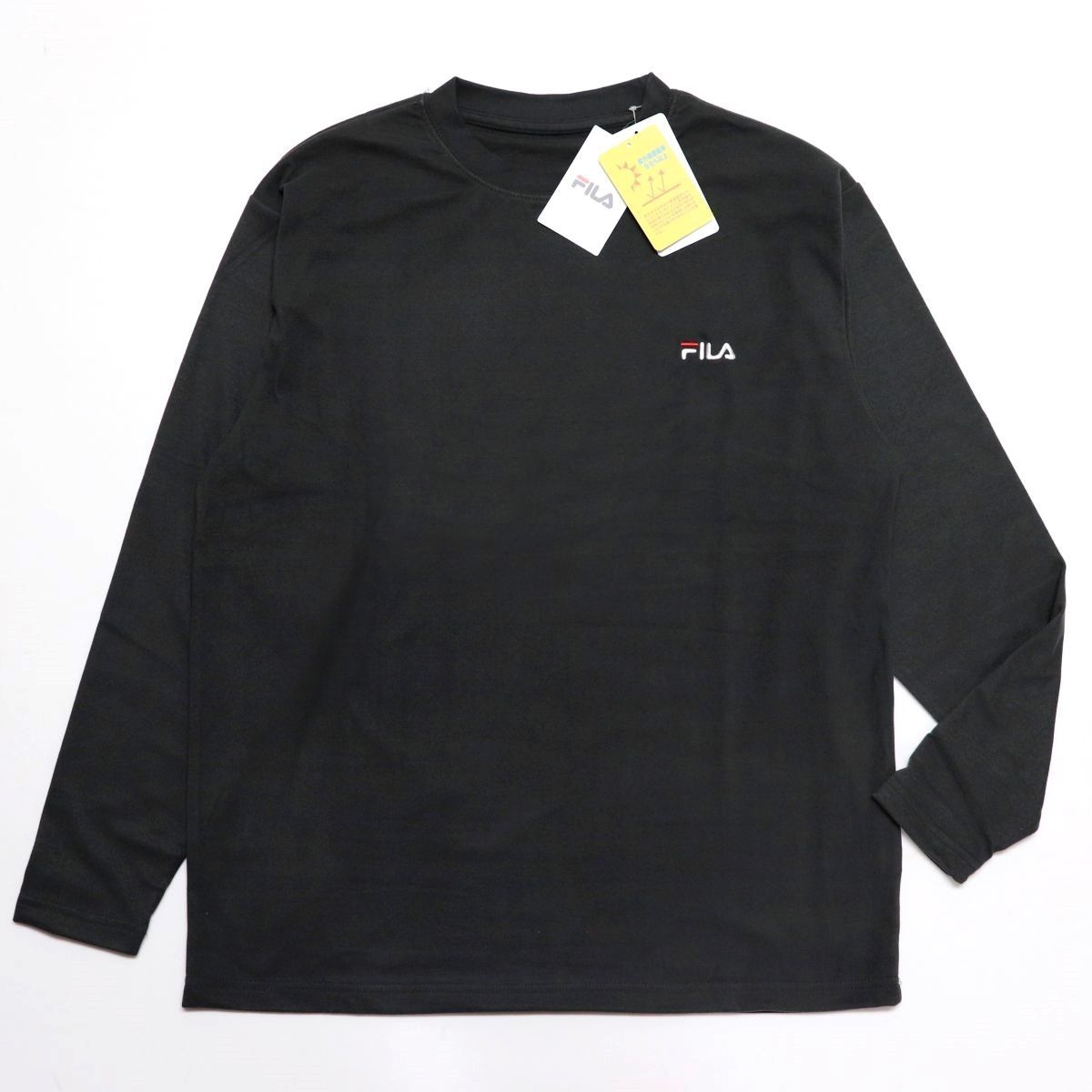 ★フィラ FILA 新品 メンズ UVカット 保温 両面起毛 フリース クルーネック Tシャツ ロンT 黒 Lサイズ [443362-BK-L] 一 三 弐★QWER_画像2