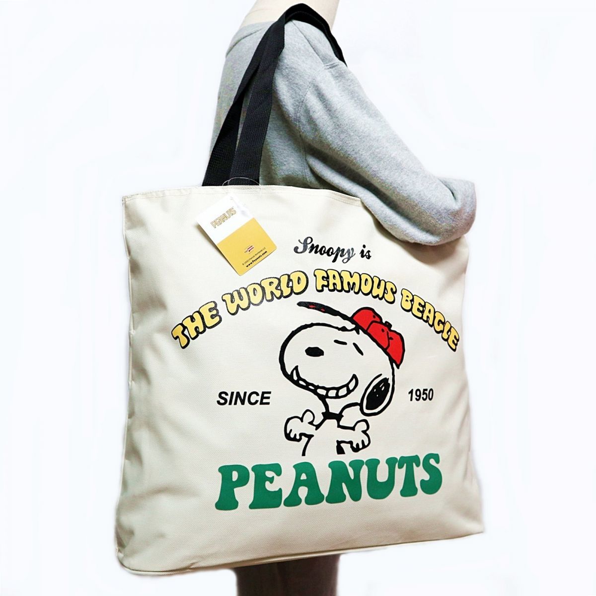 ★スヌーピー ピーナッツ SNOOPY PEANUTS 新品 ファスナー付き たっぷり入る トートバッグ BAG かばん 鞄 [SNTOTE0516-IVO] 一 六★QWER★_画像1