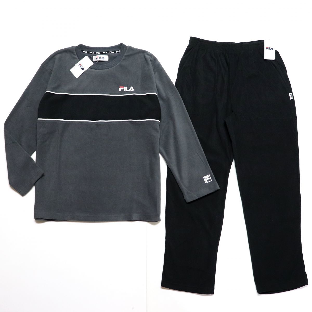 ★フィラ FILA 新品 メンズ 暖かい 両面フリース 長袖 シャツ パンツ 上下セット SET スーツ Mサイズ[SET204116GA-N7-M] 一 五 壱★QWER_画像1