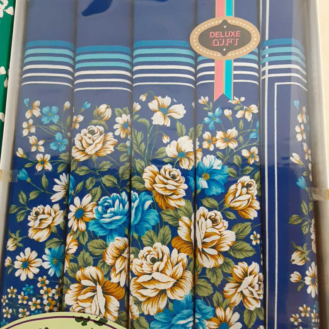  towel 3] unused Showa Retro! zabuton cover 5 pieces set in box flower peace pattern rose pattern blue group 55×59cm cotton 100% zabuton peace . interior tatami 