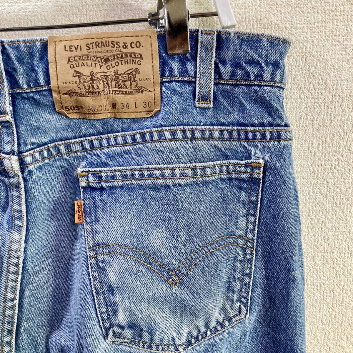 【made in USA】希少なショートレングス！Levi's リーバイス 505 ヒゲ 色落ち良 W34L30(実寸W34L30) 1995年 米国製 USA製 501 デニムパンツ_画像8