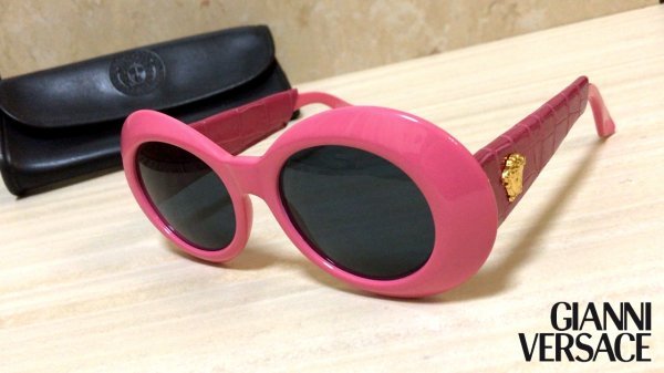 名作◇リアーナ着◎Vintage GIANNI VERSACE Pink Croc Mod 418/P Col 930 Sunglasses as seen on RIHANNA 廃版_画像1