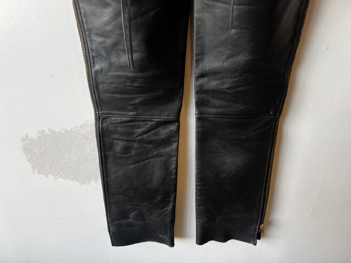 (^w^)b KADOYA Kadoya original leather chaps side zipper size 23 black black Ks LEATHER pants lai DIN g Rider's Biker 