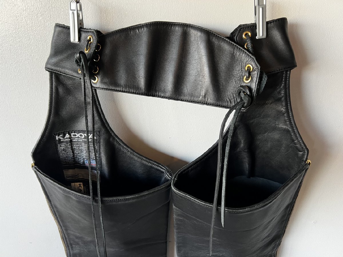 (^w^)b KADOYA Kadoya original leather chaps side zipper size 23 black black Ks LEATHER pants lai DIN g Rider's Biker 