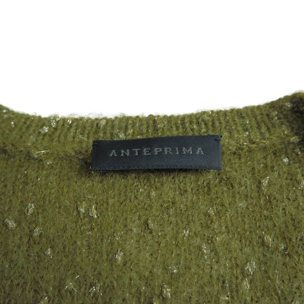 ◆美品 送料無料◆ ANTEPRIMA アンテプリマ モヘア ラメ ニット 半袖 セーター カーキ レディース 38 M 1154A0の画像6