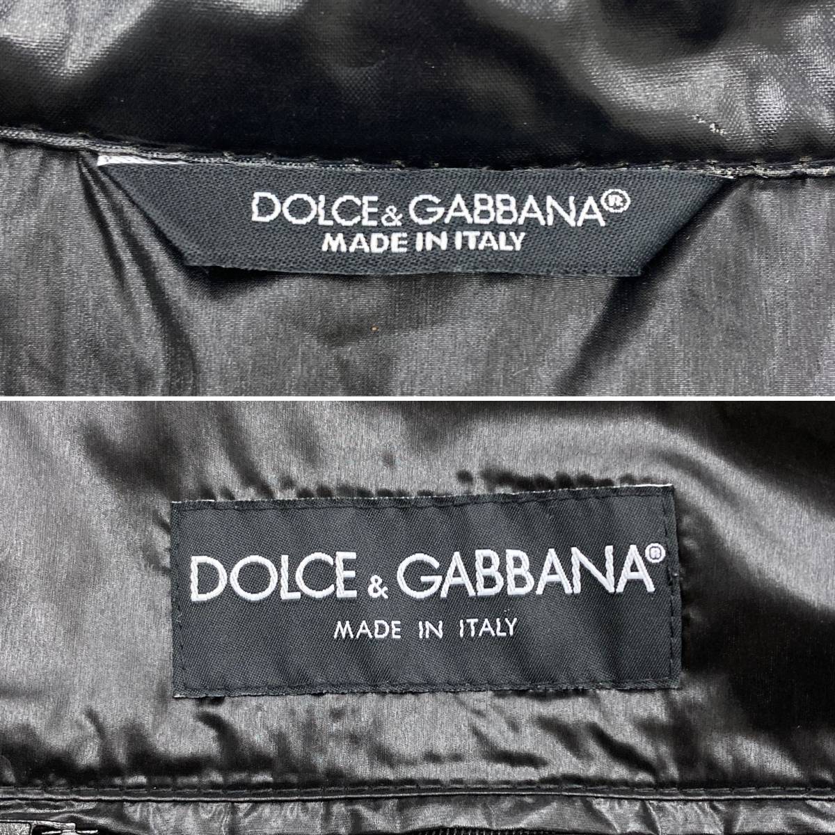 DOLCE&GABBANA 光沢 ナイロン 中綿 ライダース ジャケット ブルゾン メンズ 50サイズ 黒×茶 ドルチェ&ガッバーナ ドルガバ D＆G 4010203_画像4