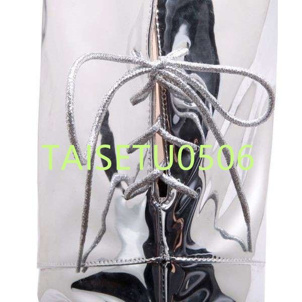  lining .. mirror re zha cai high boots! lady's leather round tu pin heel 16cm large size silver 