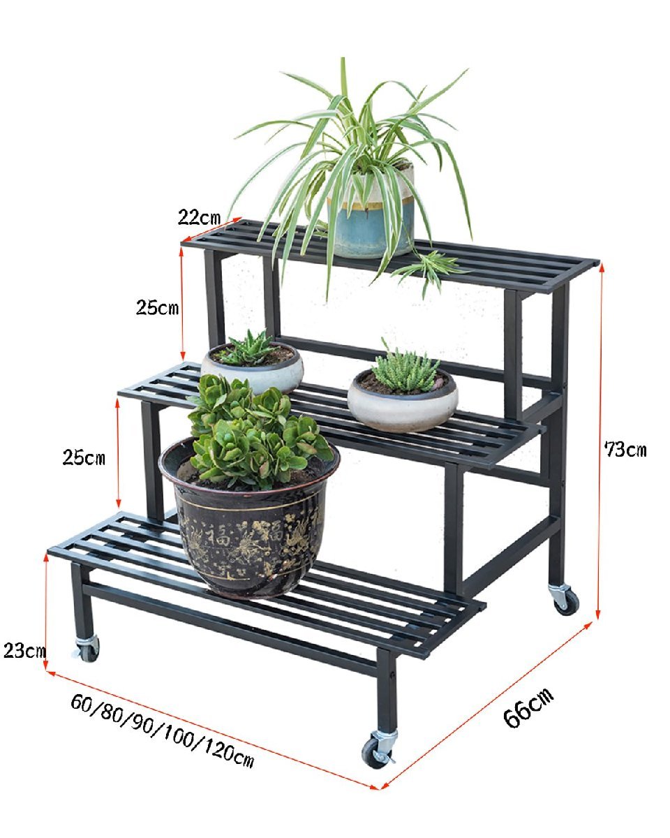 フラワースタンド 花台 プランタースタンド 2段/3段/4段 ガーデンラック 室外 室内 キャスター付き 錆びない 簡単組み立て 収 80cm 三階_画像2