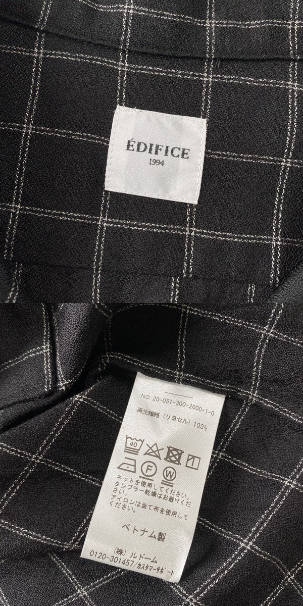 美品 定価1.1万円 / EDIFICE エディフィス チェック アムンゼン オープンカラーシャツ 48 ブラック 黒 半袖シャツ 格子の画像4