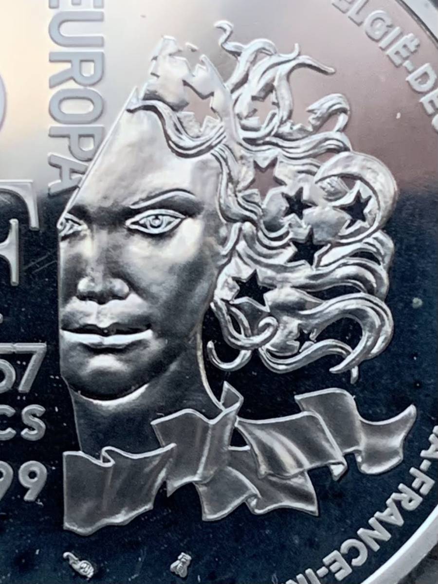 フランス　1999年 ユーロ切替記念　6.55957 フラン（プルーフ）銀貨 / 証明書・専用ケース・コインカプセル付_画像3