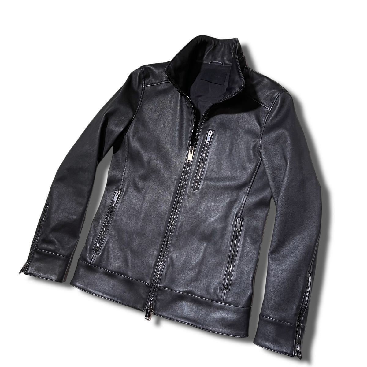 極美品 junhashimoto 定価 181,500円 STRETCH INNER RIDERS 羊革 ストレッチ ラムレザー インナー ライダース ブラック 2 ジュンハシモト_画像5