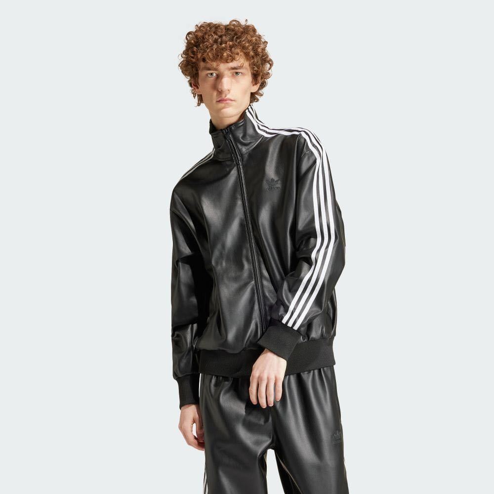 adidas 2XL フェイクレザー アディカラー スリーストライプス ルーズ ファイヤーバード トラックジャケット アディダス レザージャケット_画像2