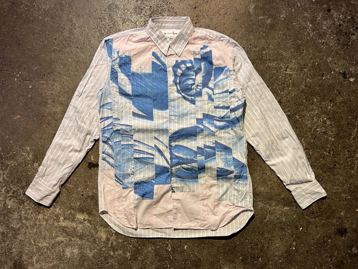 COMME des GARONS SHIRT 09AW プリント加工 パターン切替シャツ コムデギャルソンシャツ 2009AW W17028 XS_画像1