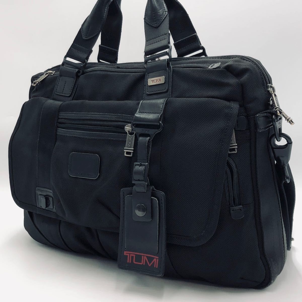 1円~極美品 TUMI トゥミ ALPHA BRAVO ピンクニー フラップ ブリーフ 2way メンズ ビジネスバッグ ショルダーバッグ レザー A4/PC可 通勤 黒_画像2