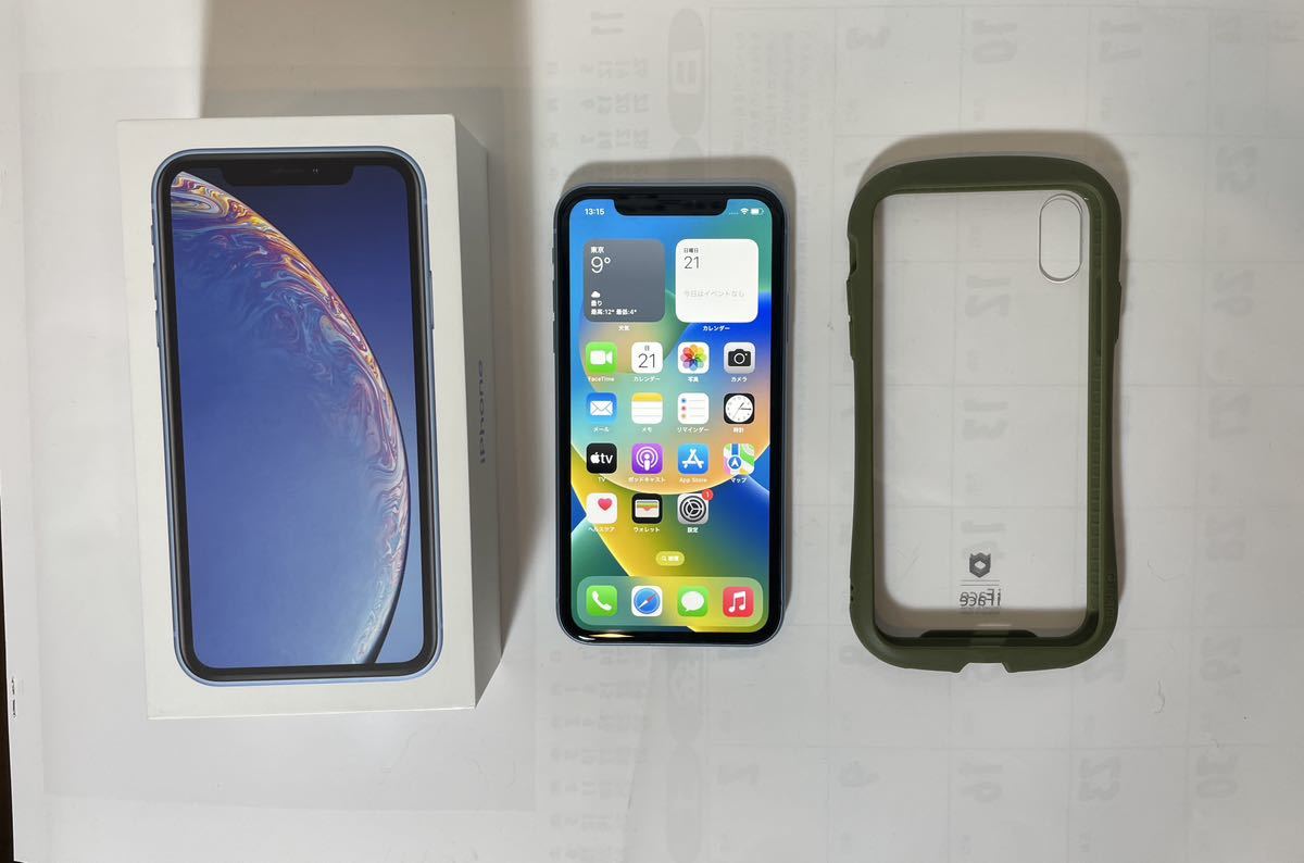 iPhone XR SoftBank版 Simフリー MT0E2J/A 64GB ブルー 中古美品 元箱付属品一式付 iFaceケース付_画像1