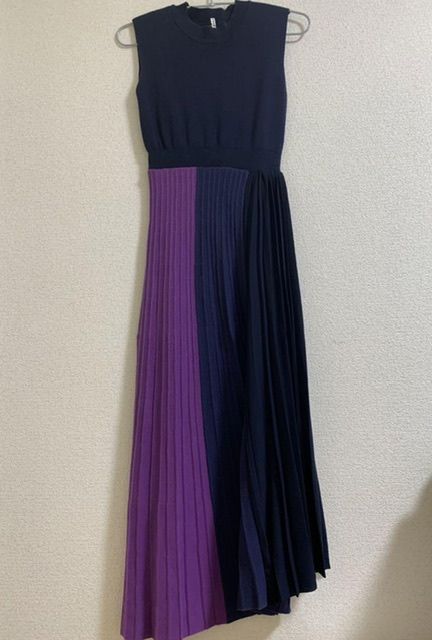 リエンダ rienda Color Block Pleat ニットワンピース （ネイビー）