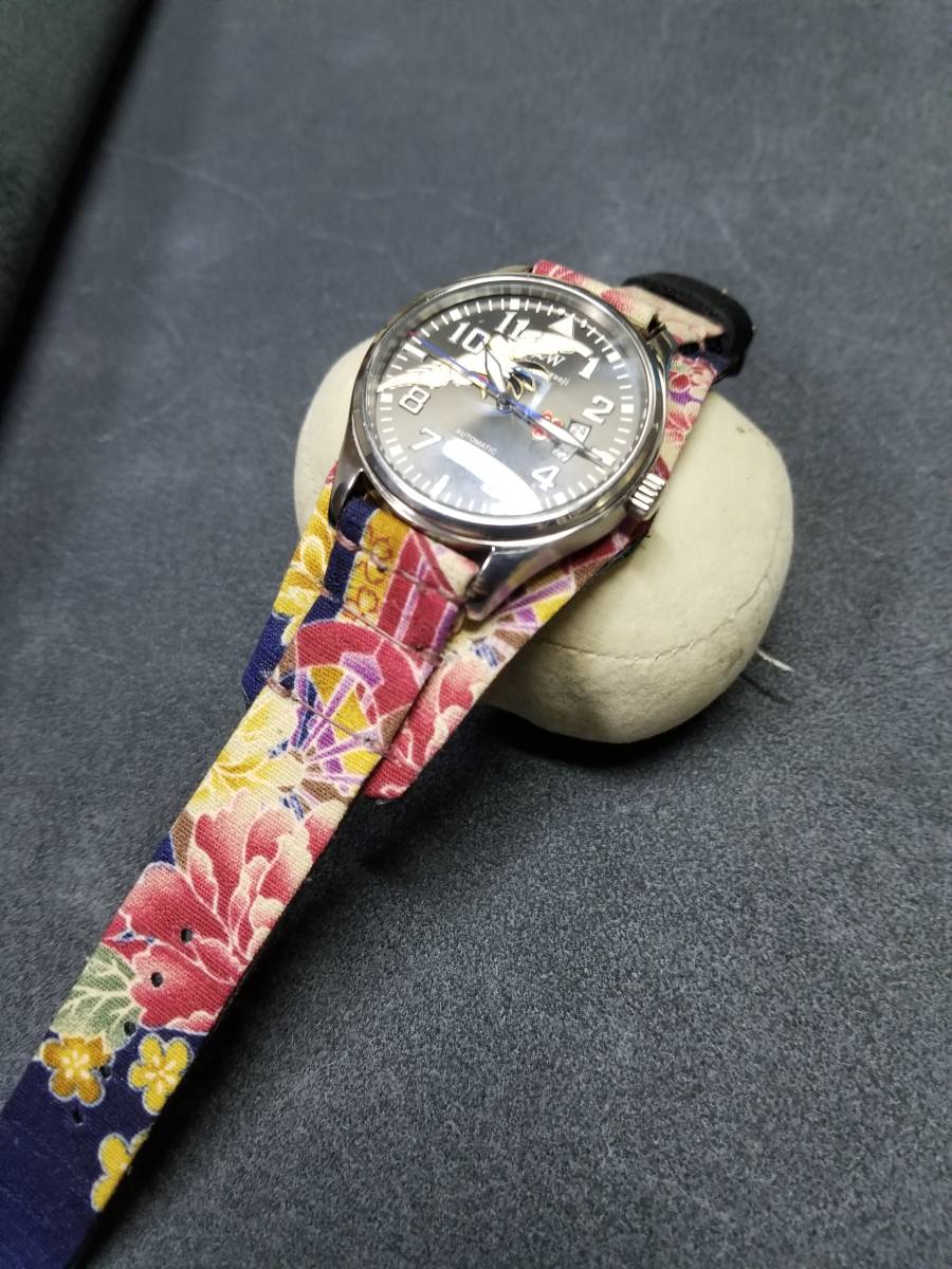 20mm 着物生地使用 BUND 時計ベルト 裏側ソフトカーフ 花柄 kimono fabric
