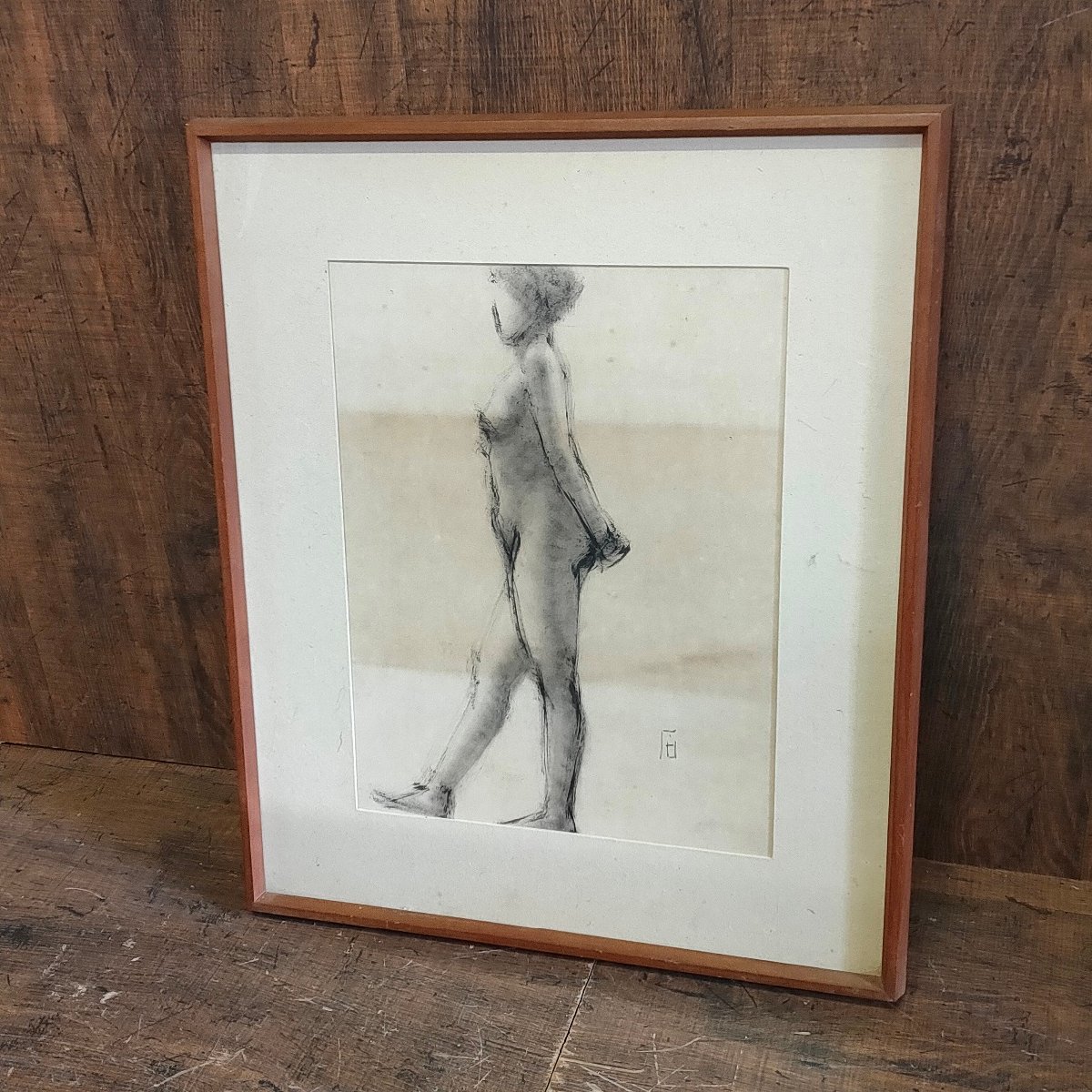 作者不明 裸婦 デッサン画 人物画 額装 50cm×42cm　011705/SR25M_画像1