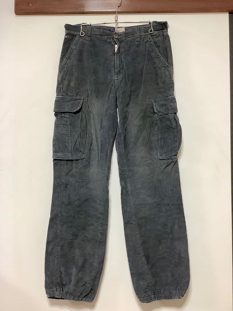 R-1181 TOMMY HILFIGER DENIM トミーヒルフィガーデニム コーデュロイパンツ カーゴパンツ W32 ブルーグレー系_画像1