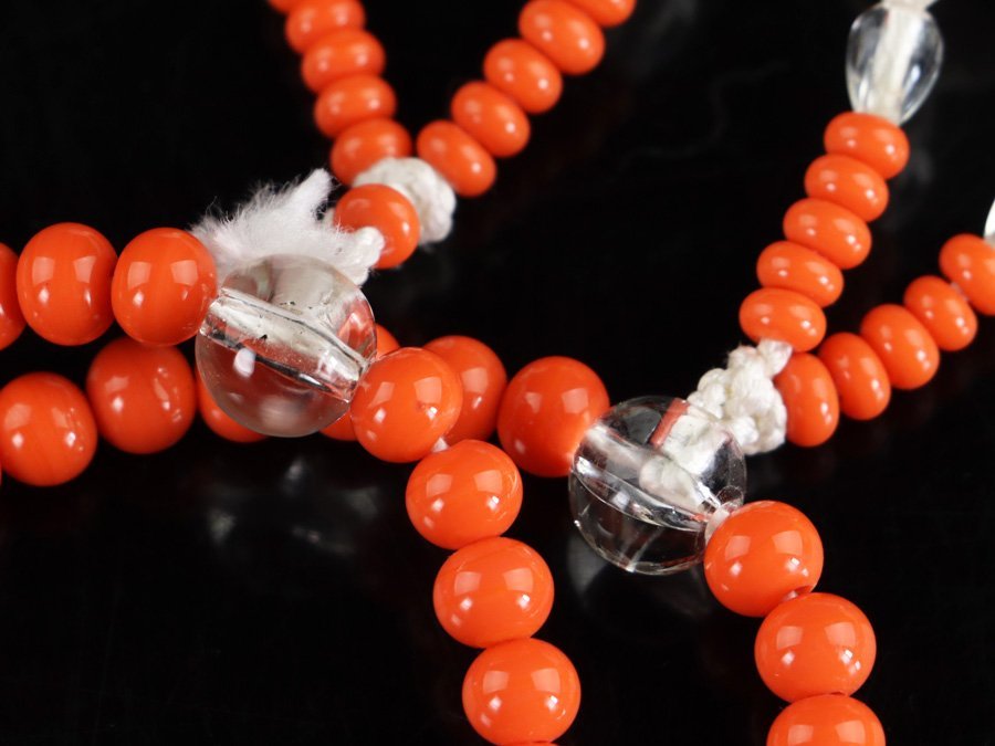 魁◆最高級品 本物保証 天然赤数珠 珊瑚0.4～0.6㎝ 水晶0.4～0.8㎝ 使用回数の少ない綺麗な作品_画像7