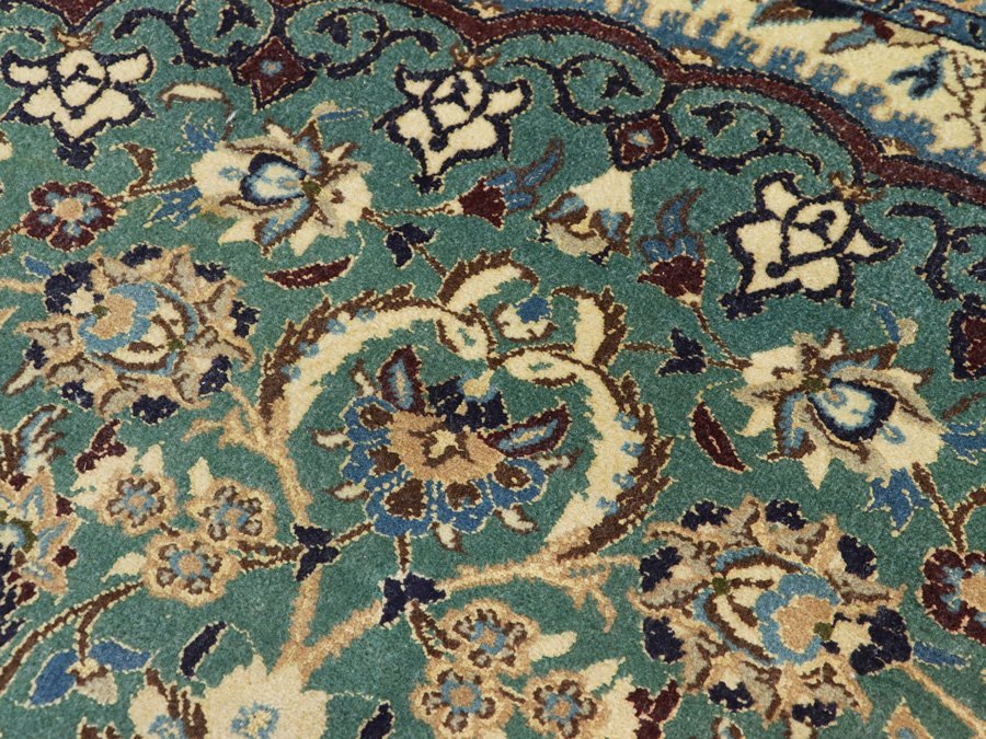 魁◆最高級作品 ペルシャ絨毯 イラン ナイン産 263×161.5㎝ 手織り ウール100% グリーンメダリオン_画像5