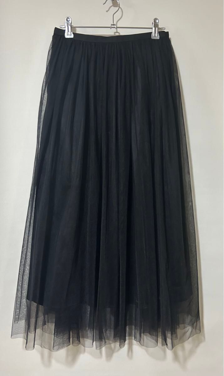 UNITED ARROWS  チュール ギャザースカート　ブラック　38 M ユナイテッドアローズ　ロングスカート 黒