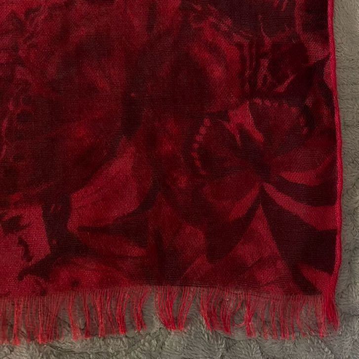 VALENTINO 花柄　ストール　カシミヤ シルク　赤　茶色　スカーフ　絹　フリンジ　イタリア製　ヴァレンティノ_画像3